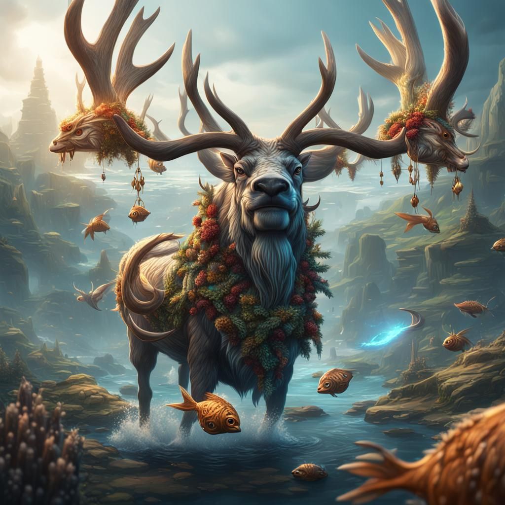 Fantastical Reindeer Fish Hybrid Concept Art