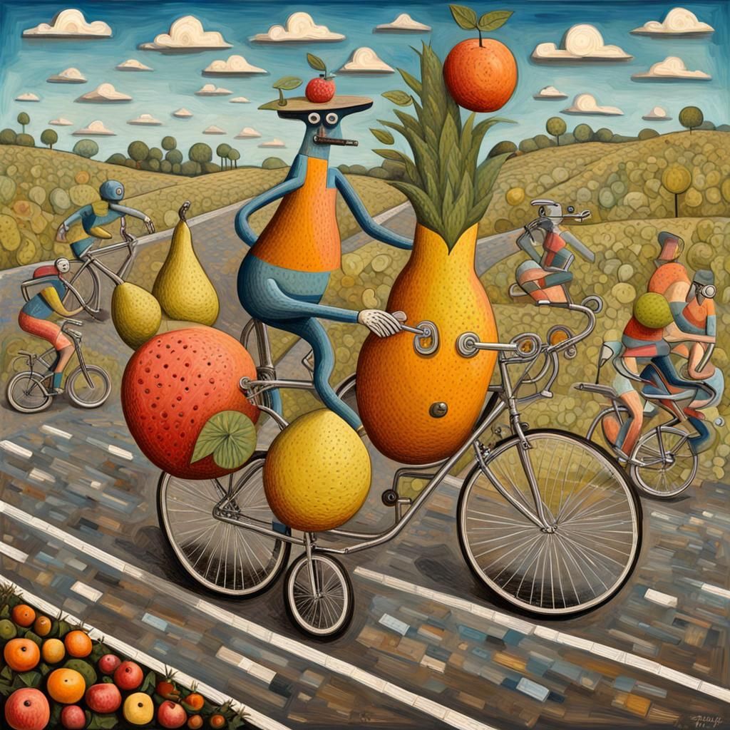Fruit Cyclists in Whimsical 3D Art