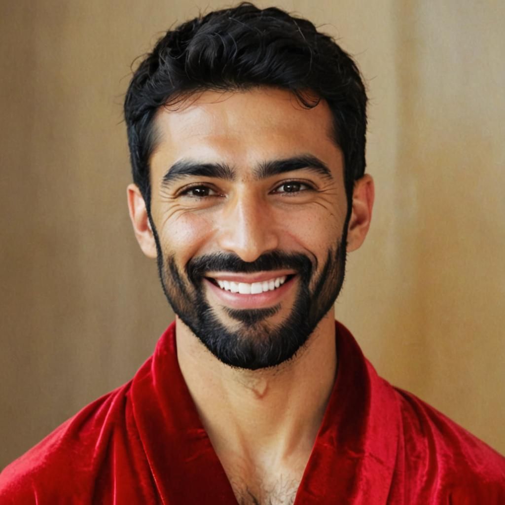 Smiling Man in Red Velvet Robe: Expressionist Portrait