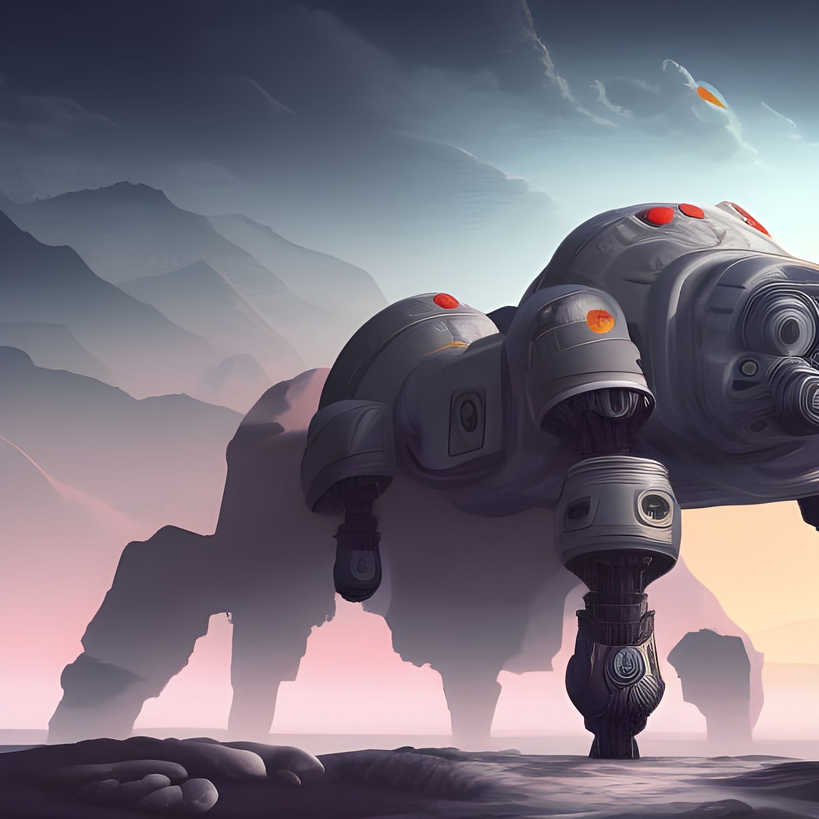 Mountain-Sized Mech in Detailed Digital Painting