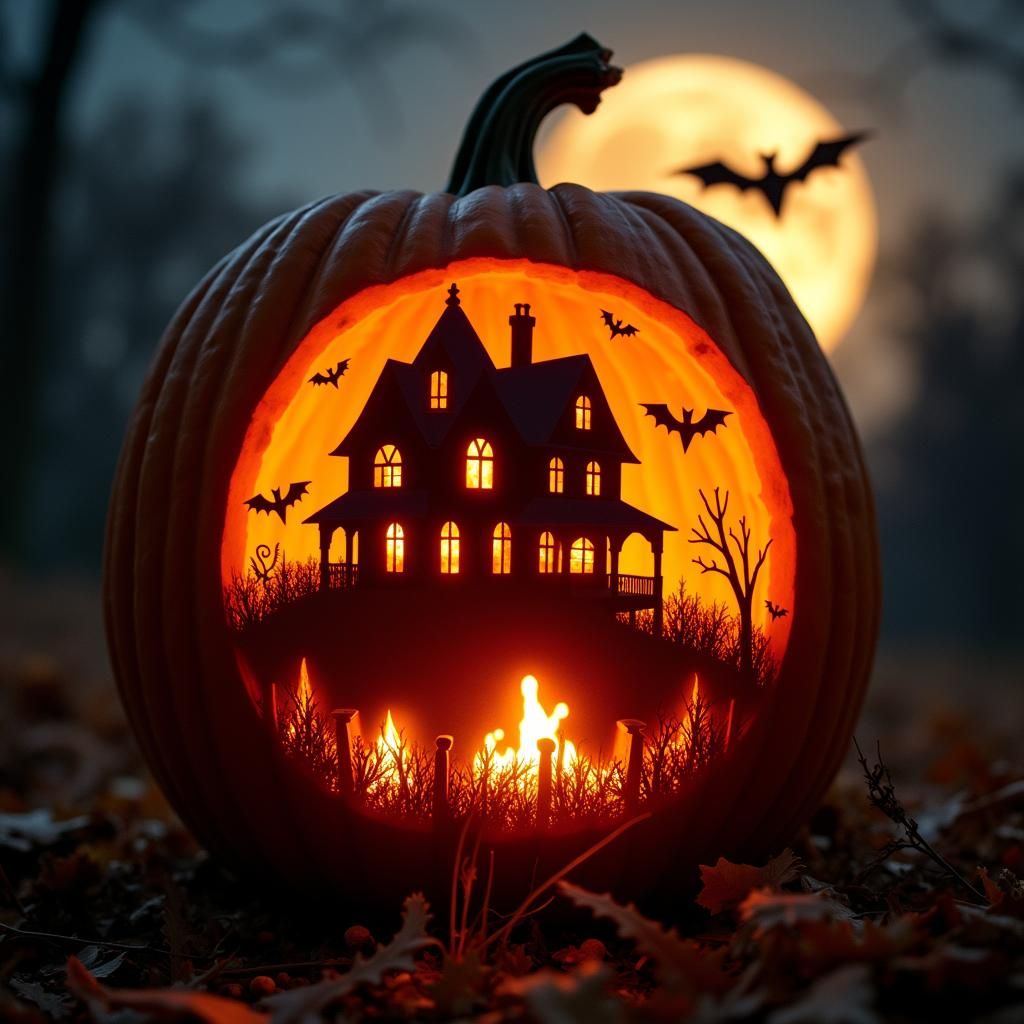 Eerie Jack-o'-Lantern Double Exposure