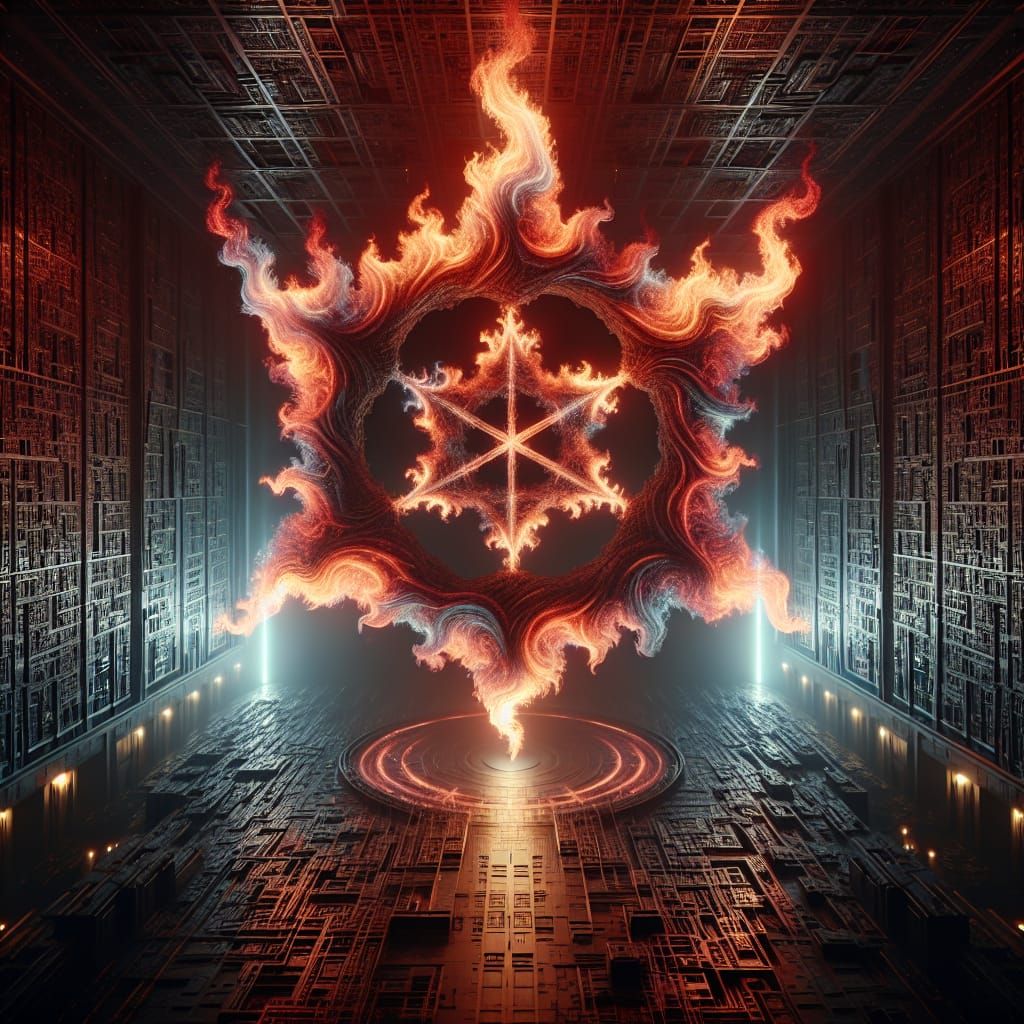 Menacing Fractal Flame Rune in Dark Chamber