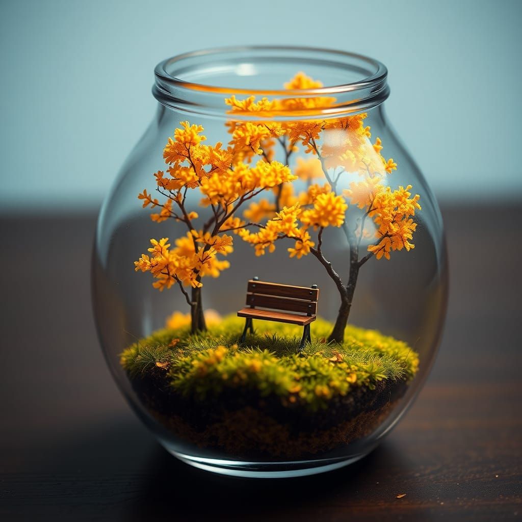 Autumn Park in Glass Jar: Matte Painting