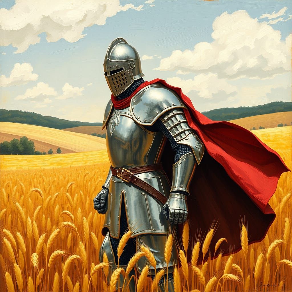 Knight in Chrome Armor, Grandma Moses Style