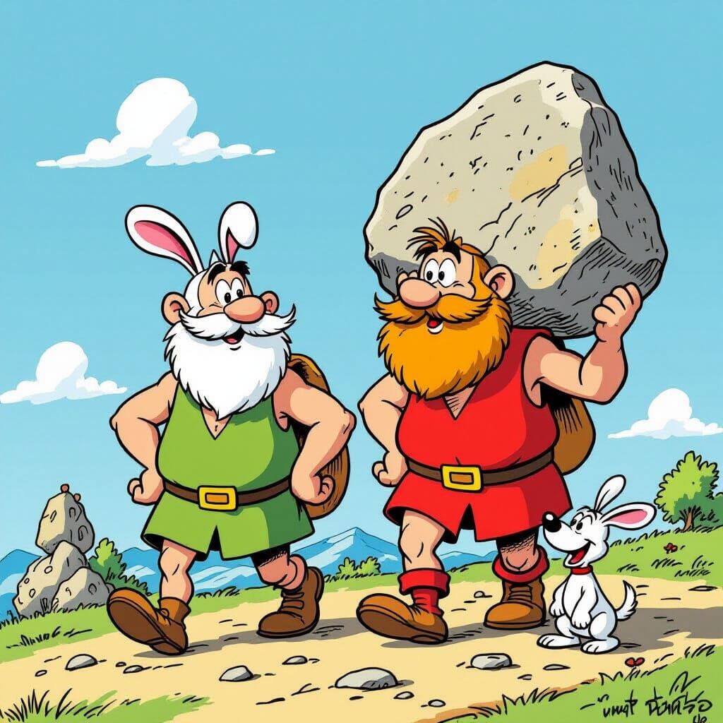Asterix and Obelix in Classic Comic Style