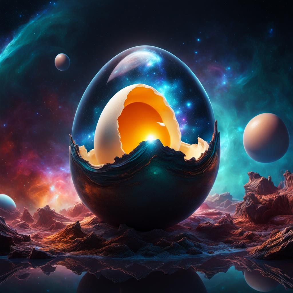 Cosmic Egg: Life in Space, a Surreal Digital Illustration