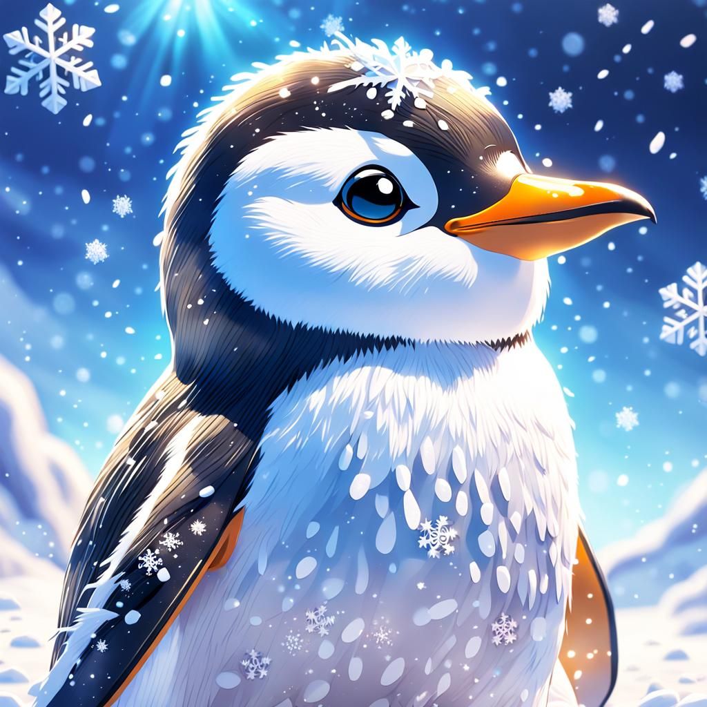 Cute Penguin in Snowy Anime Style