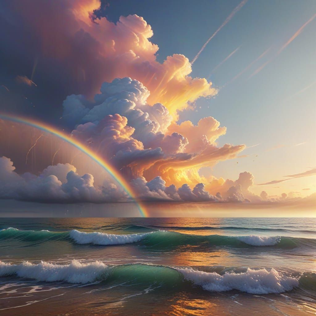 Vibrant Rainbow Over the Sea in Digital Art