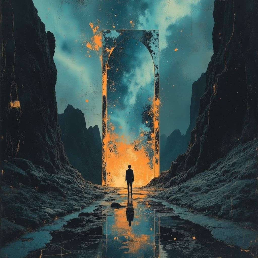 Colossal Mirror Reflecting a Fiery Dancer