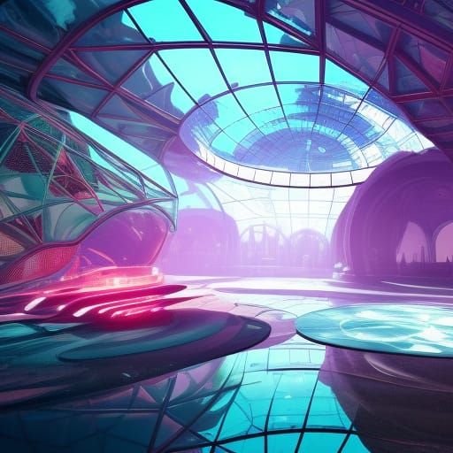 Futuristic City in Glass Dome: Neon Fantasy Art