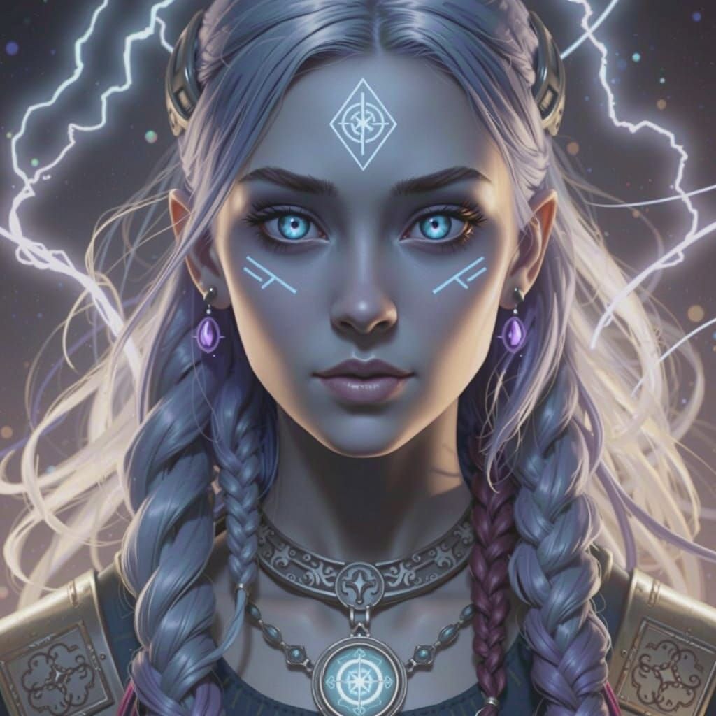 Cyberpunk Alchemist Viking Goddess with Triadic Colors