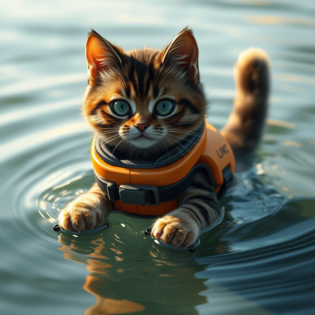 Futuristic Feline Surfs the Future