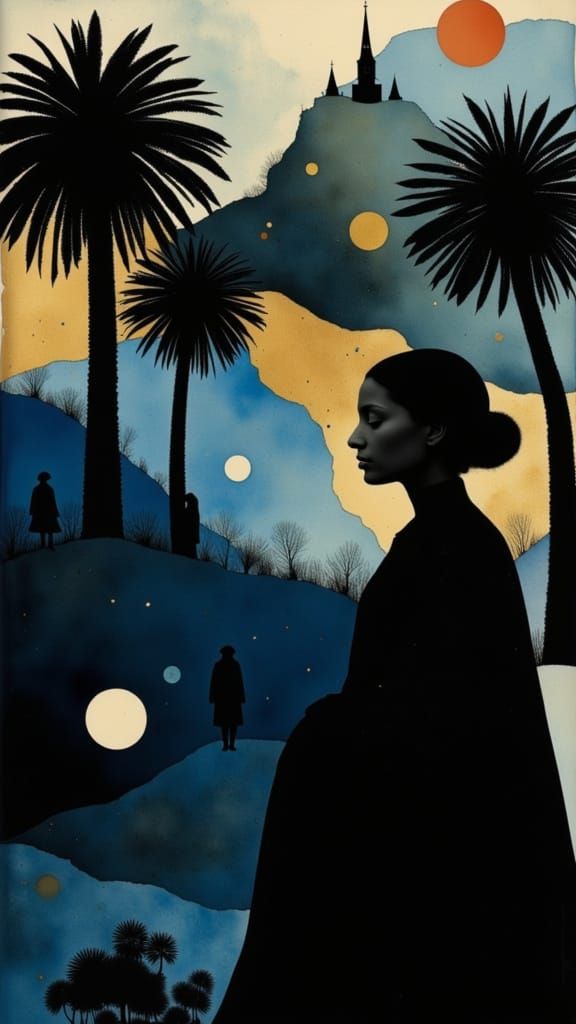 Ethereal Dreamscapes in Shimmering Copper and Cool Blues