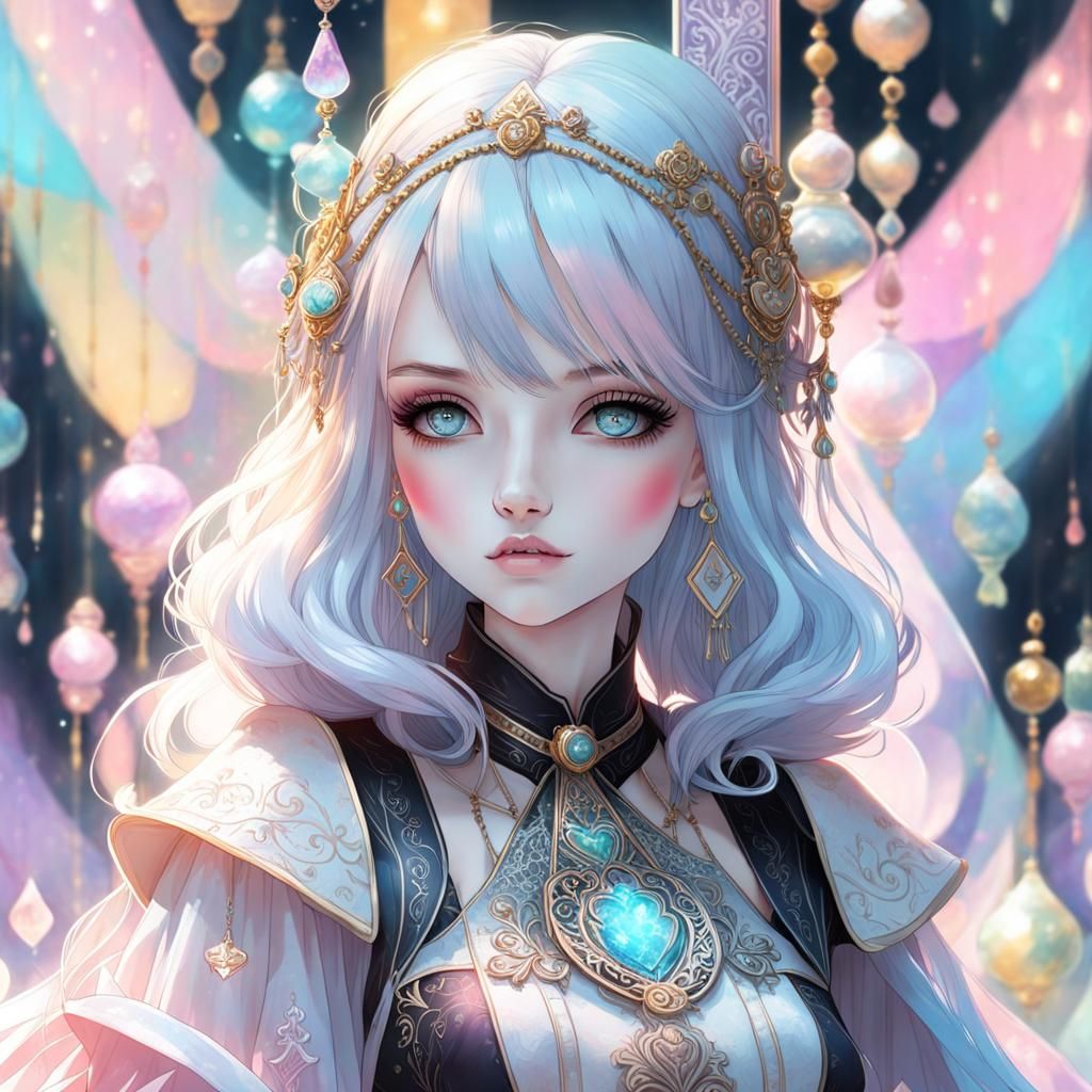 Kawaii Doll with Tarot Card in Pastel Colors