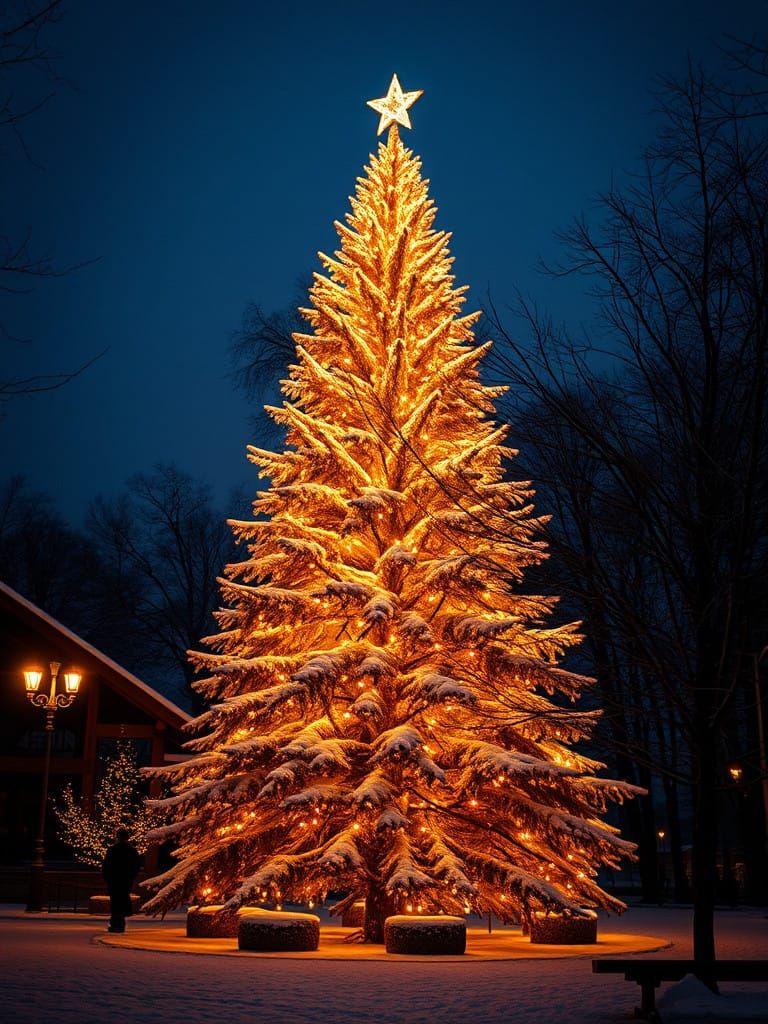 Winter Wonderland Christmas Tree in Golden Light