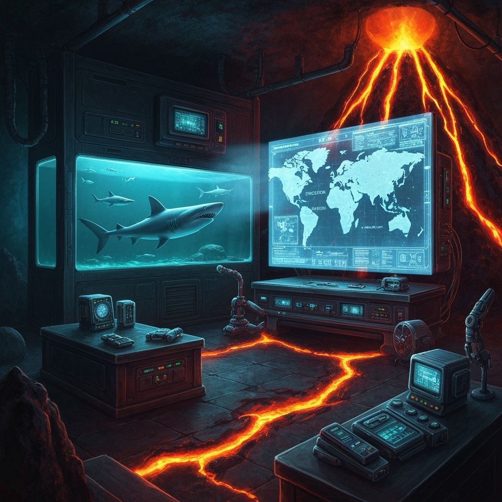 Villain's Underground Volcano Lair with Shark Tank