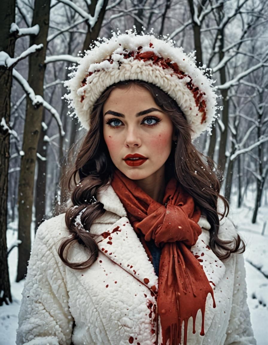 Striking Woman in Snowy Soviet Winter Scene