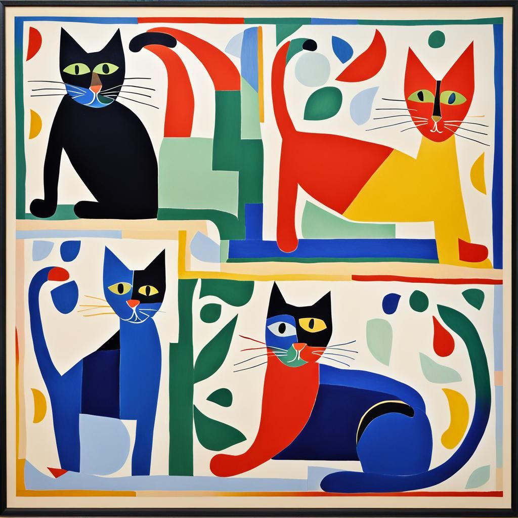 Cubist Cats in Matisse Style Decorative Art