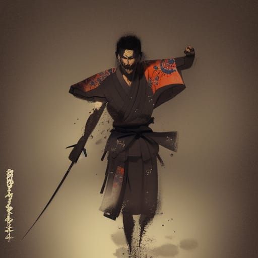 Sinister Samurai Warrior in Kimono, Dark Fantasy Art