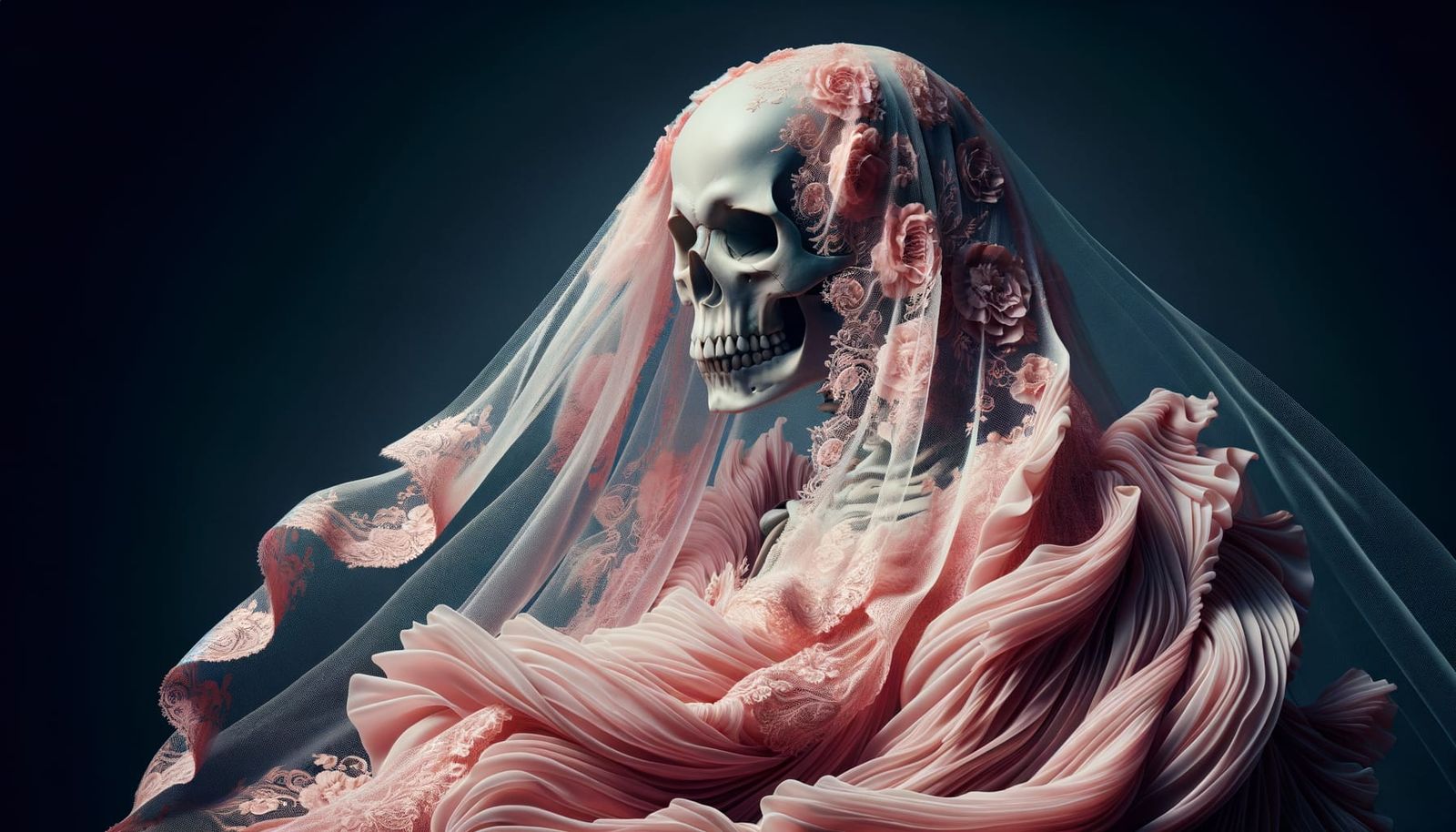 Enchanting Skull Bride in Pink Dress, 8K