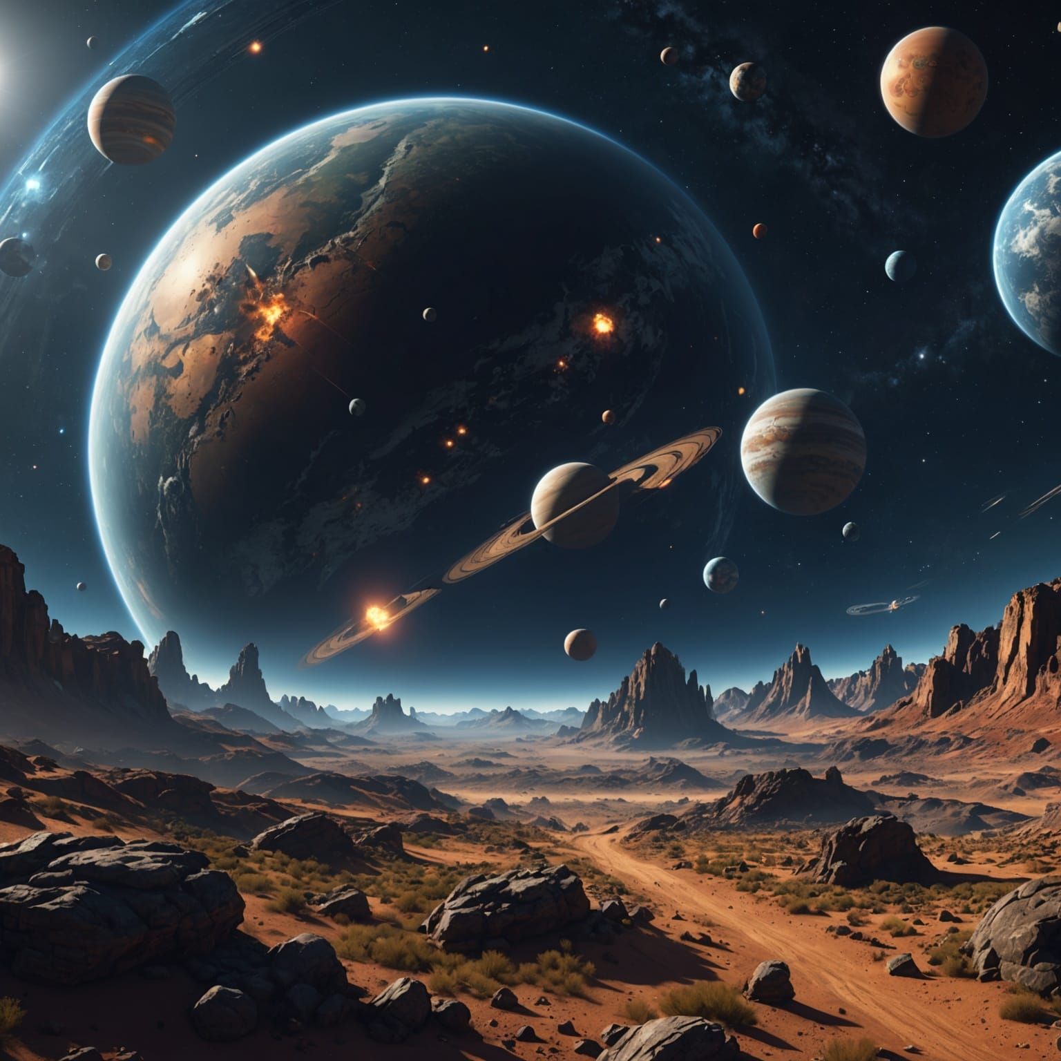 Planetary Alignment in a 3D Game Cinematic Style