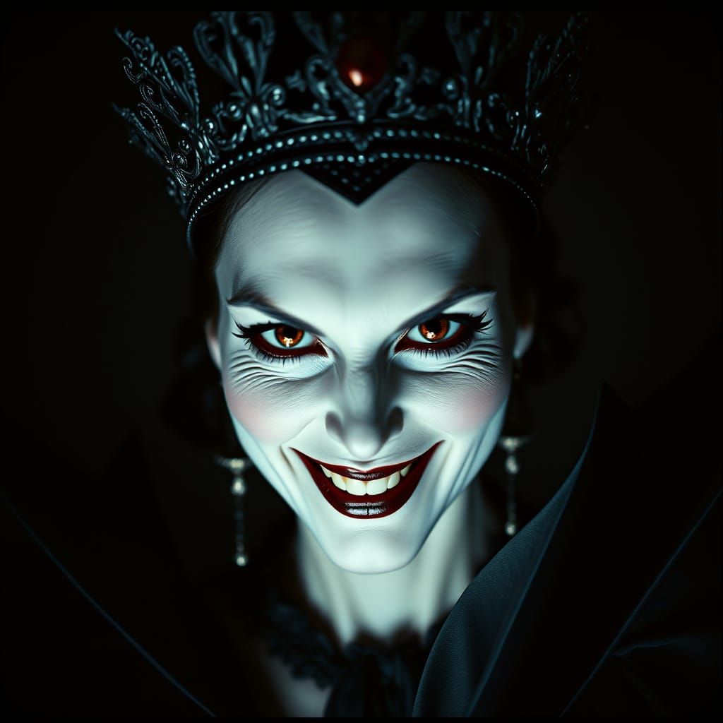 Vampire Queen with Dark Crown and Evil Smile