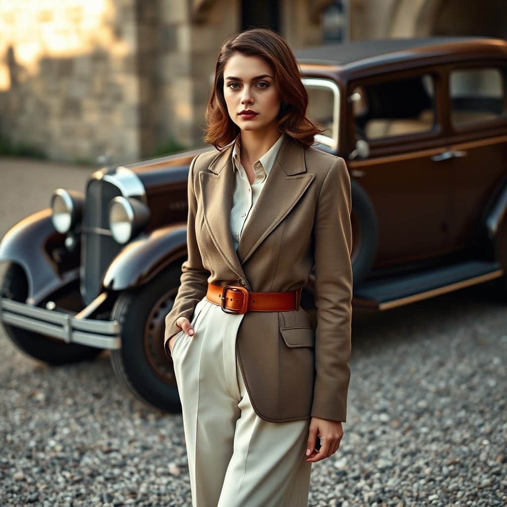 Elegant Young Woman in Vintage Ensemble