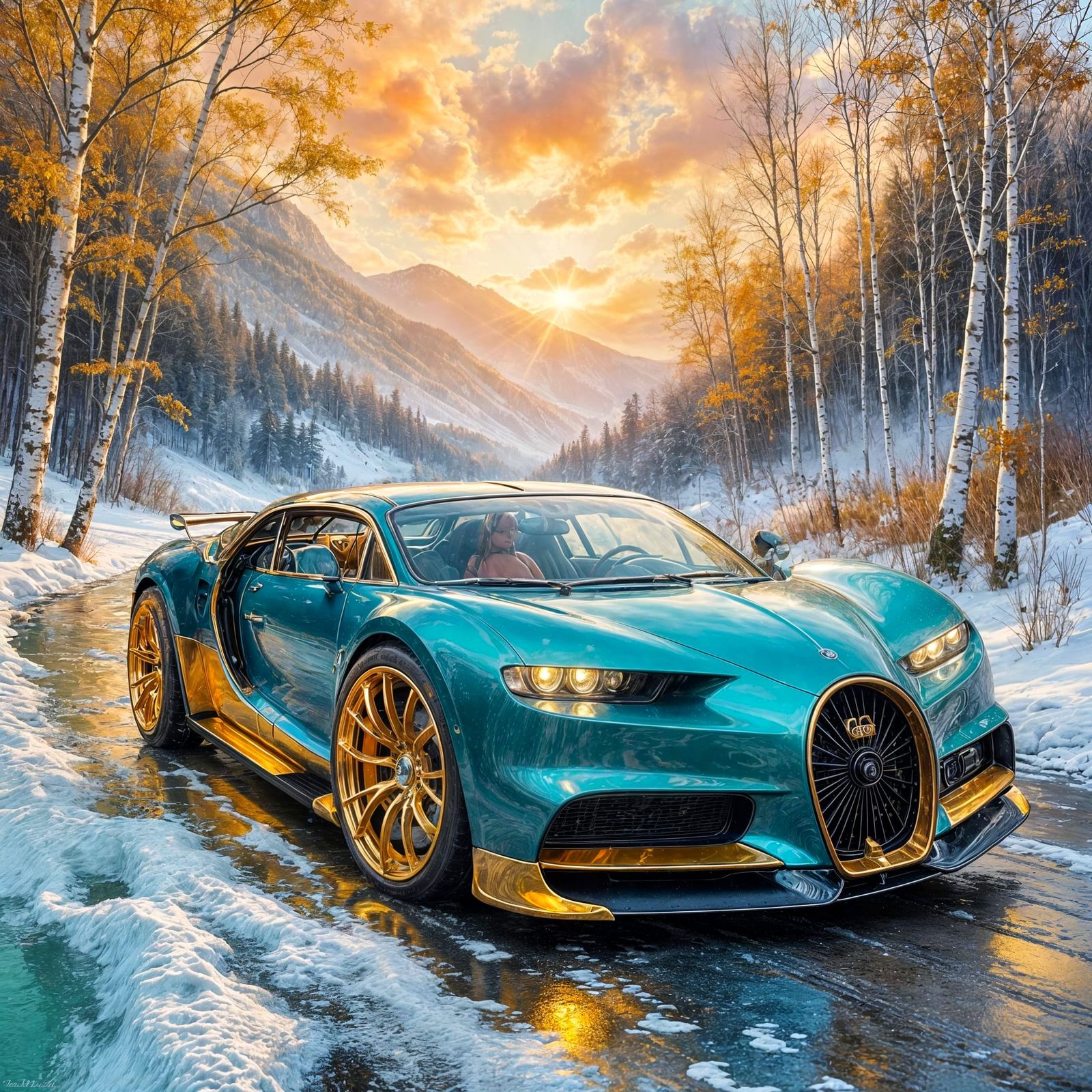 Aqua Bugatti Chiron in Art Nouveau Style