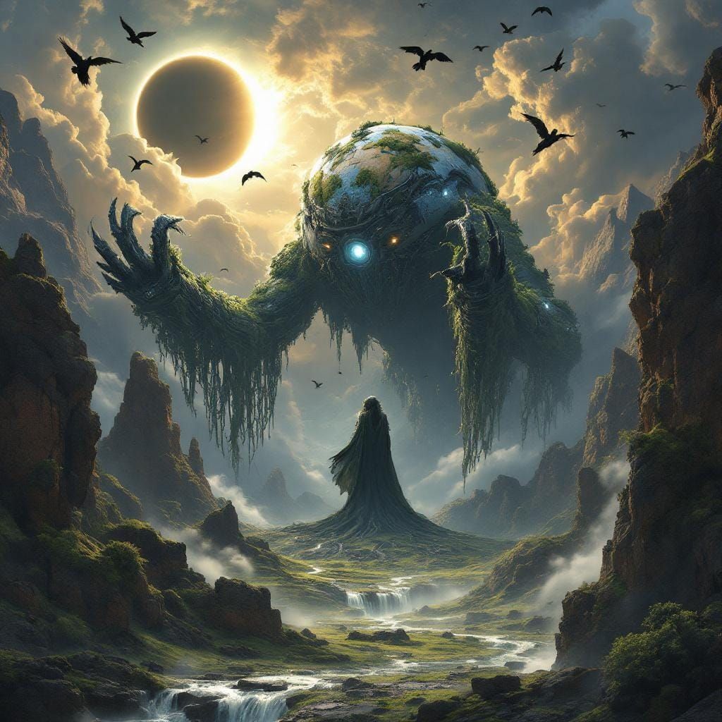 Earthmothership Emerges from Mountain Range: Digital Paintin...