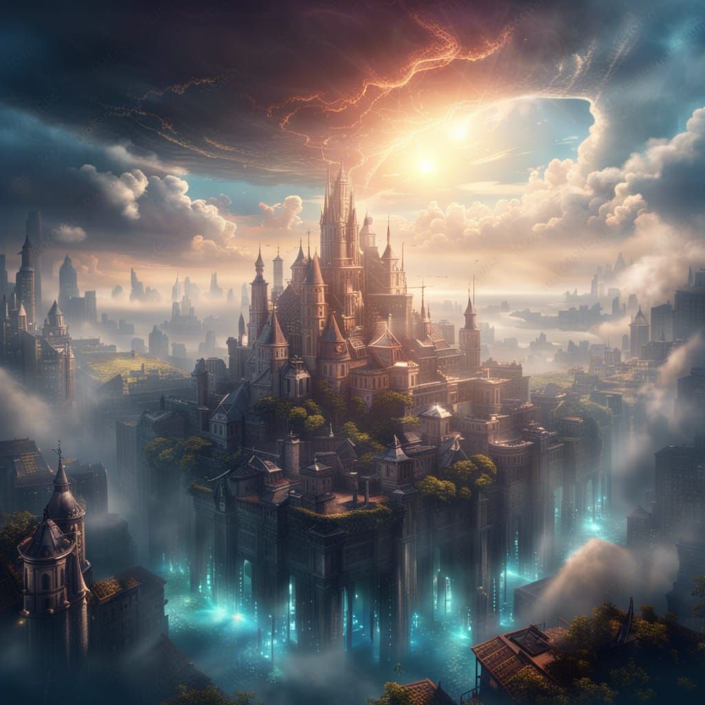 Ethereal Magical City Floating in the Clouds