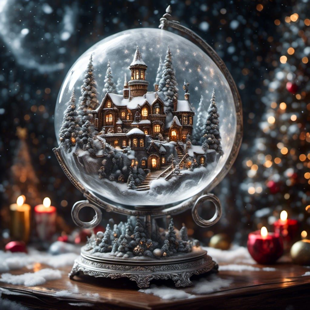 Santa in Ornate Snow Globe on Christmas Morning