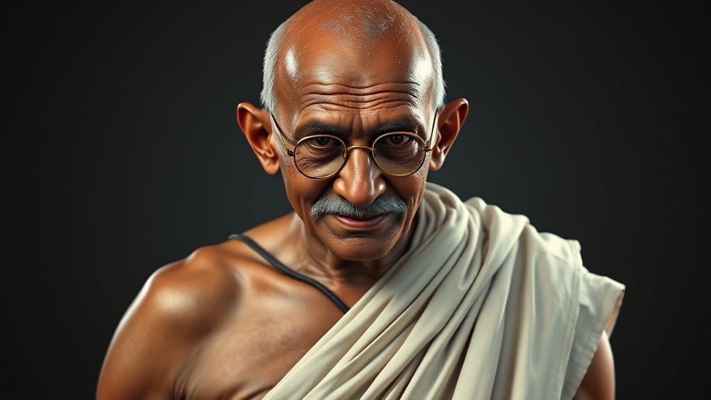 Muscular Mahatma Gandhi Portrait in Dark Fantasy Style