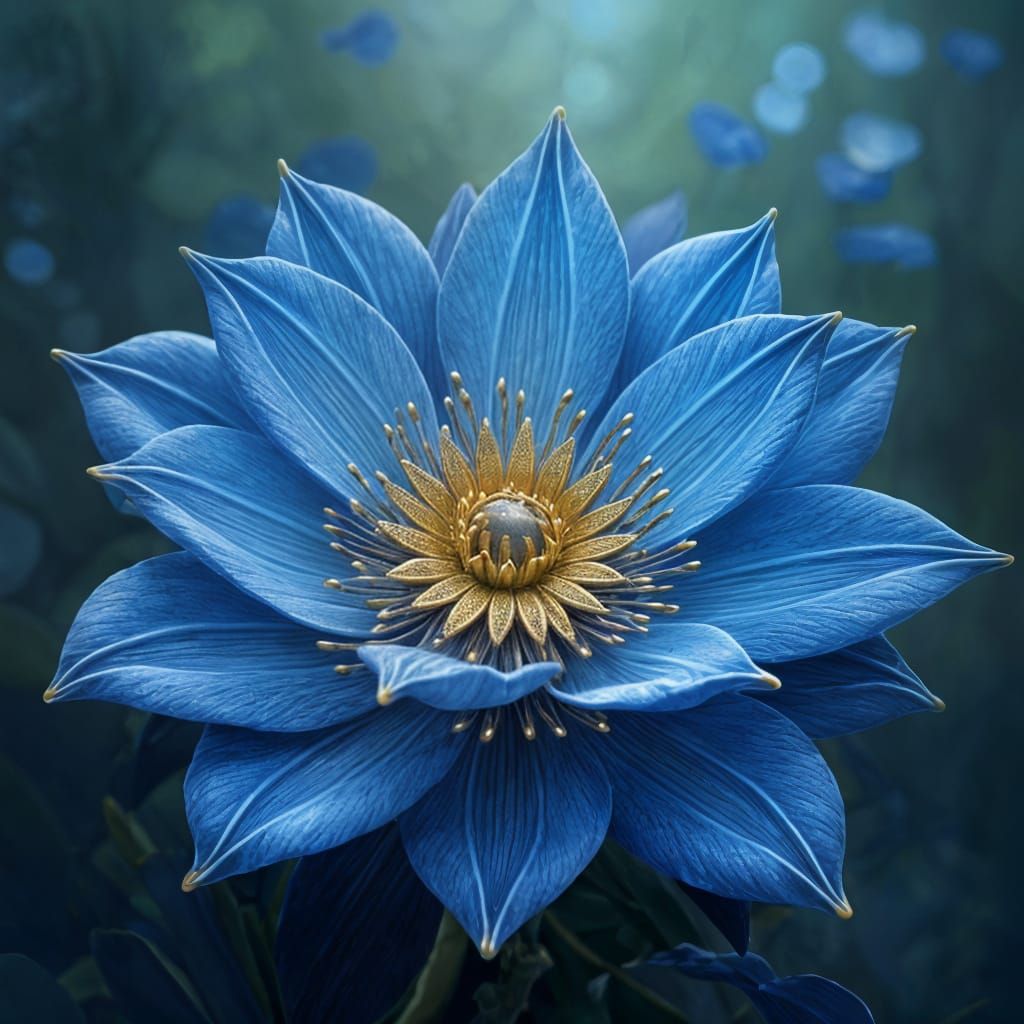 Ethereal Gilded Lapis Flower: Fantasy Concept Art