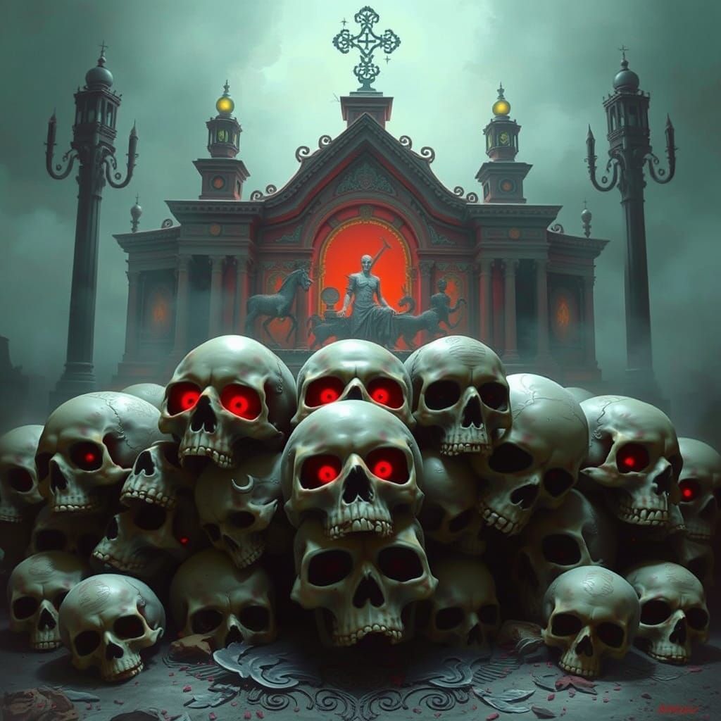 Eerie Skull Altar in Dark Fantasy Art