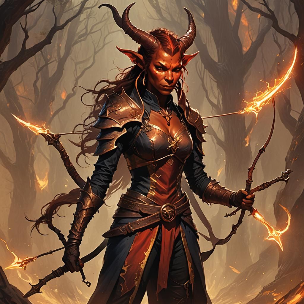 Tiefling Sorceress Concept Art in High Fantasy Style