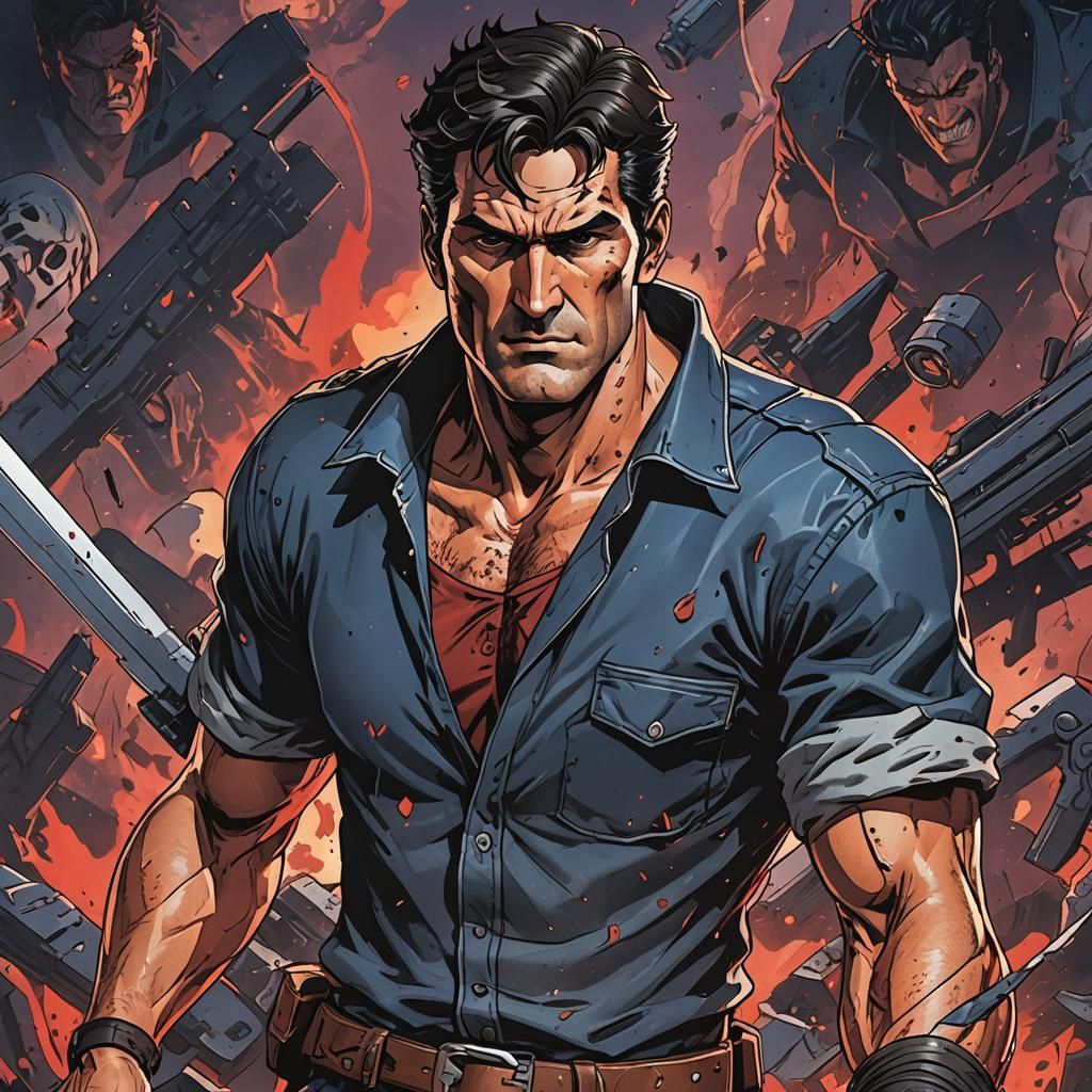 Ash Williams Anime Style Cel-Shaded Art