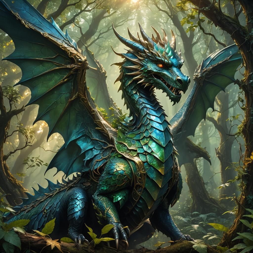 Majestic Metal Dragon in Mystical Forest