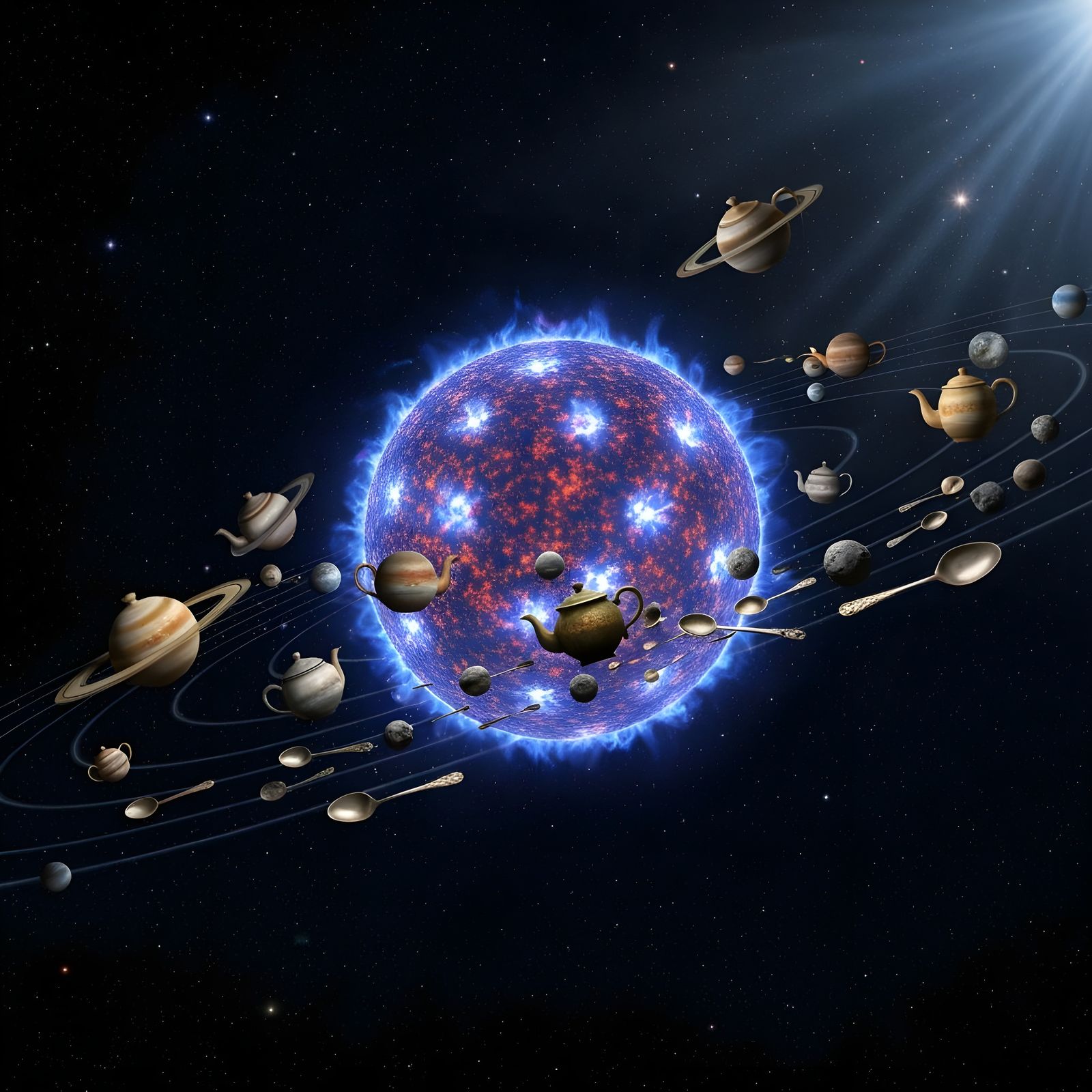 Cosmic Teapots Orbit a Fiery Star with Dyson Sphere