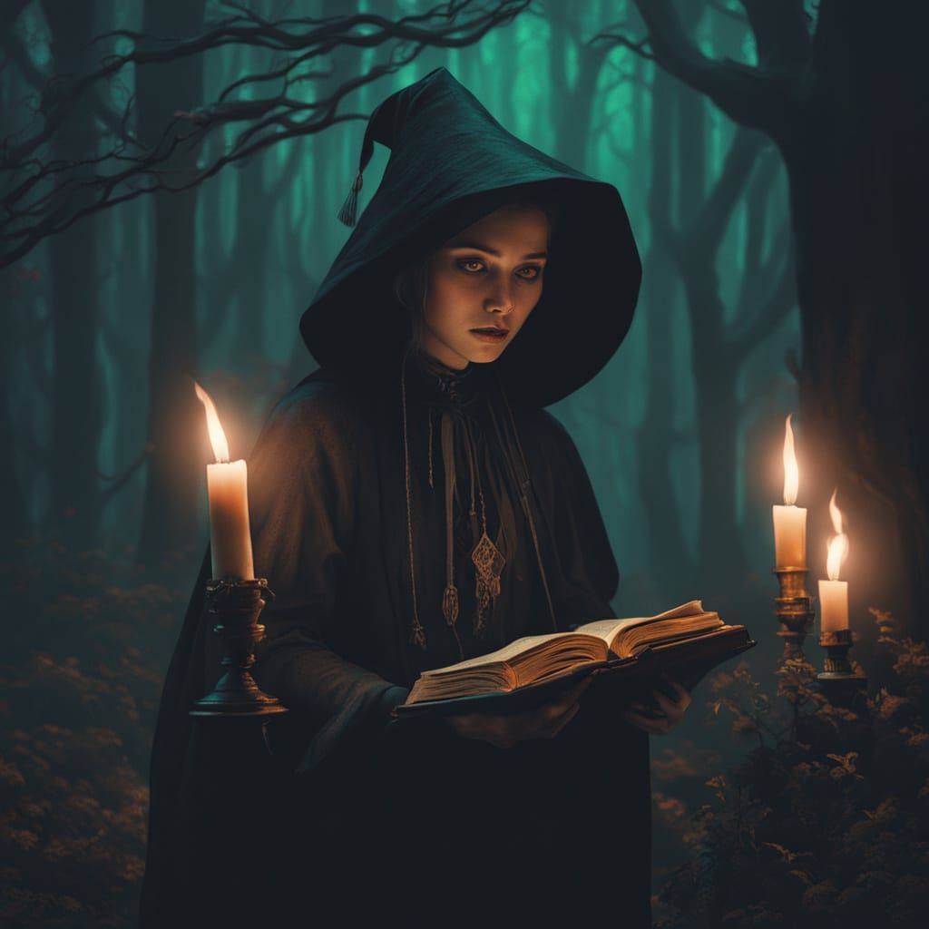 Mysterious Sorceress in a Misty Forest