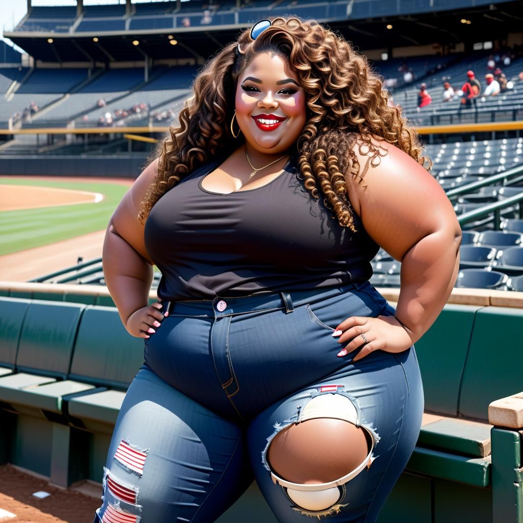 Curvy Woman in Baseball Stadium
