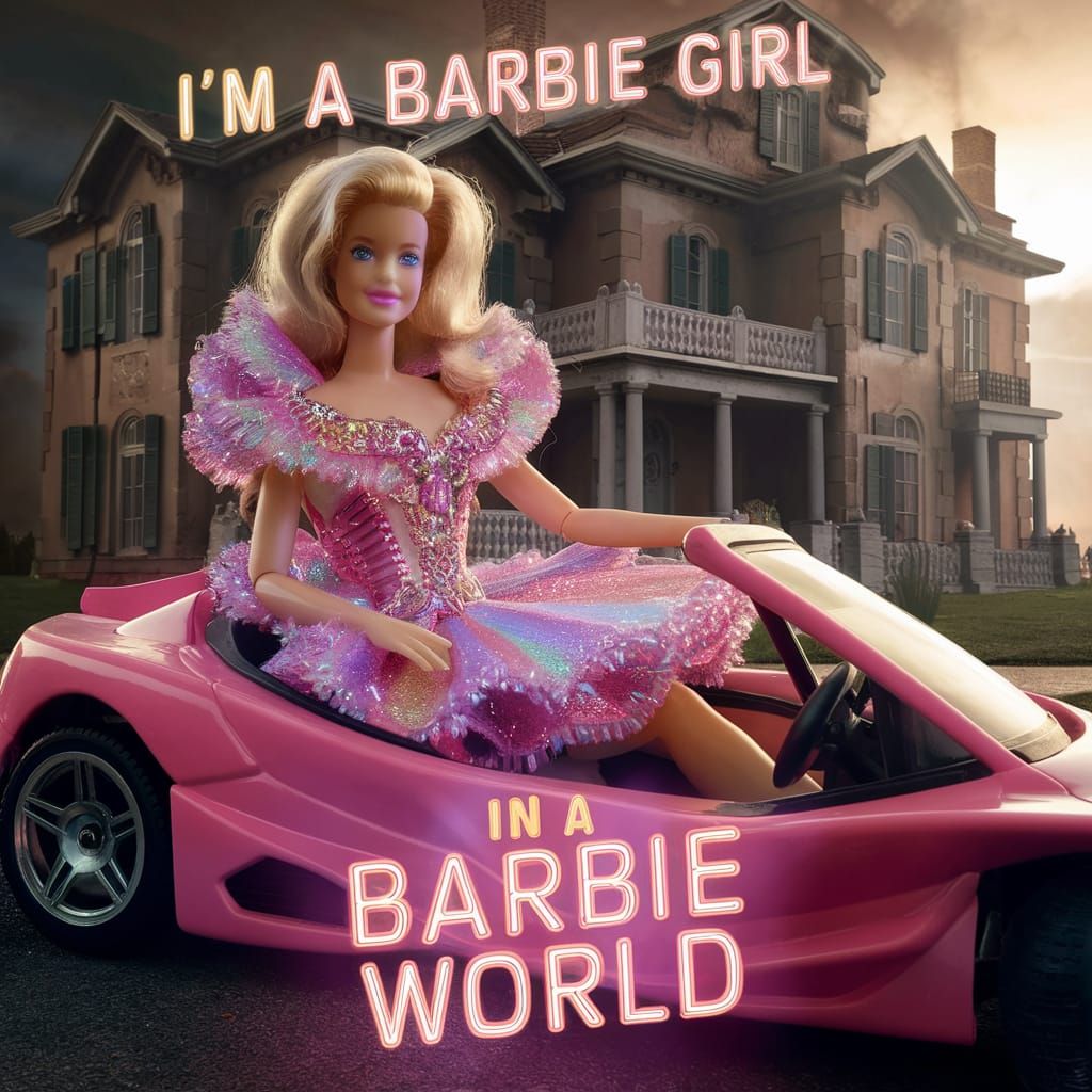 Vintage Barbie Doll in Pink Toy Car