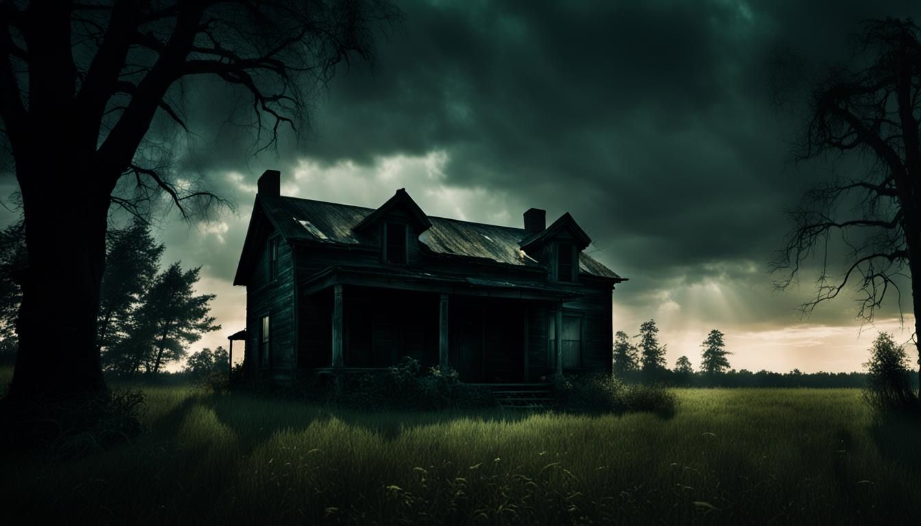 Eerie Backwoods House in Moody Film Noir Style