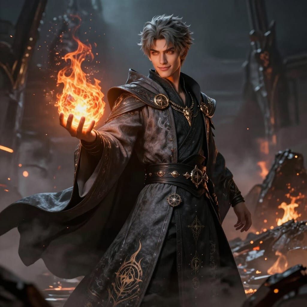 Cinematic Fantasy Mage Holding Fire Orb