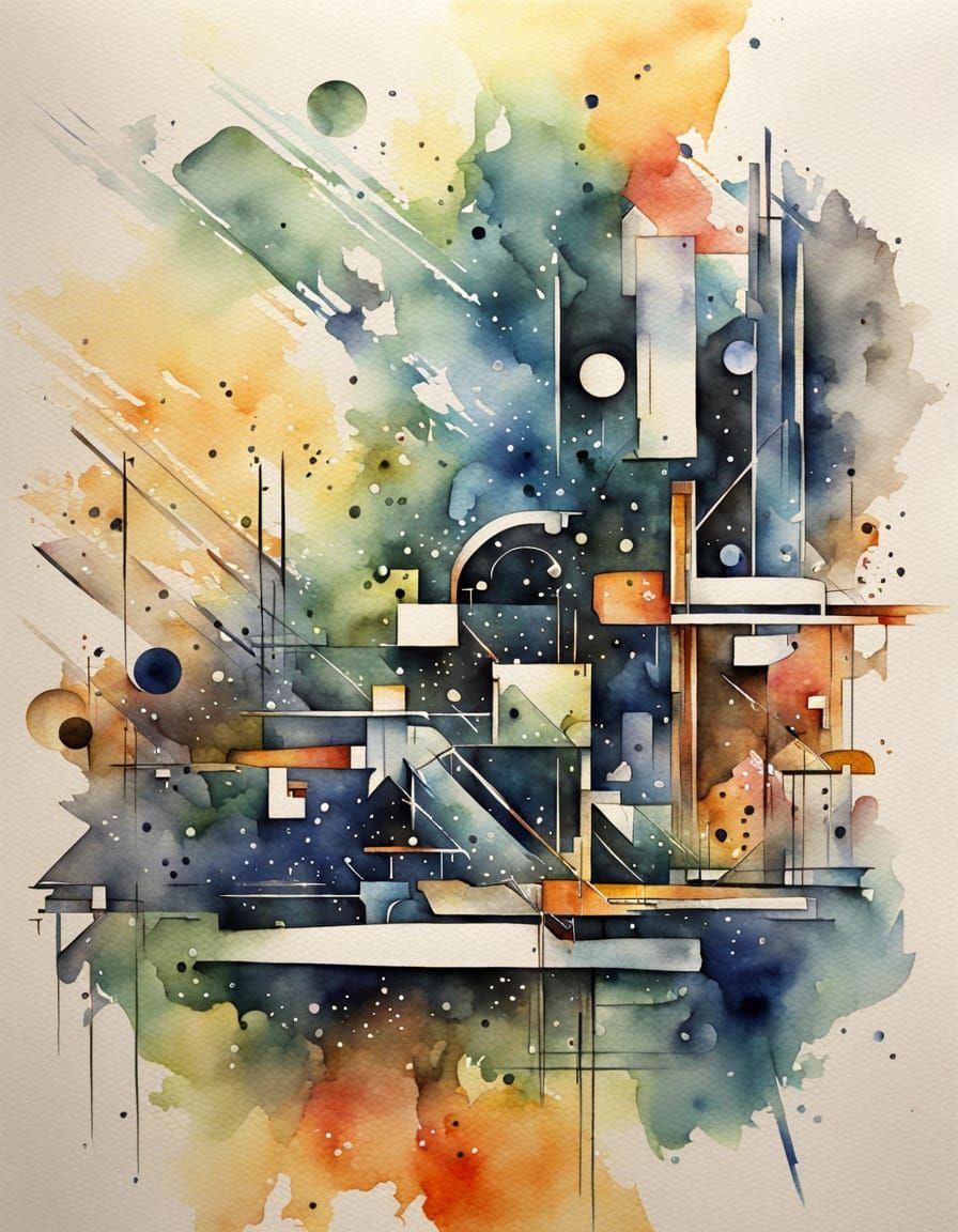 Constructivist Sci-Fi in Abstract Watercolor Style