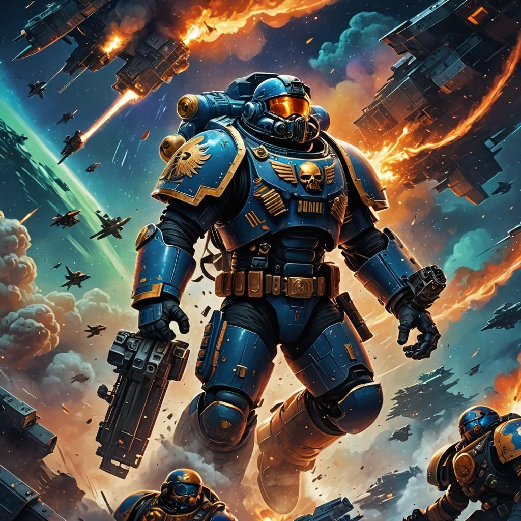 Space Marine Mid-Air Jump: Dynamic Concept Art