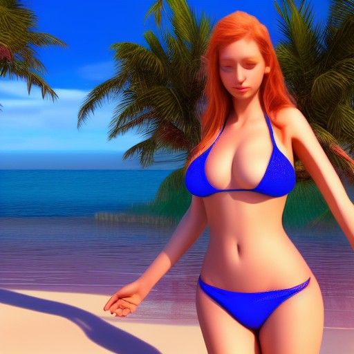 Bikini Teen at the Beach: Detailed Fantasy Art