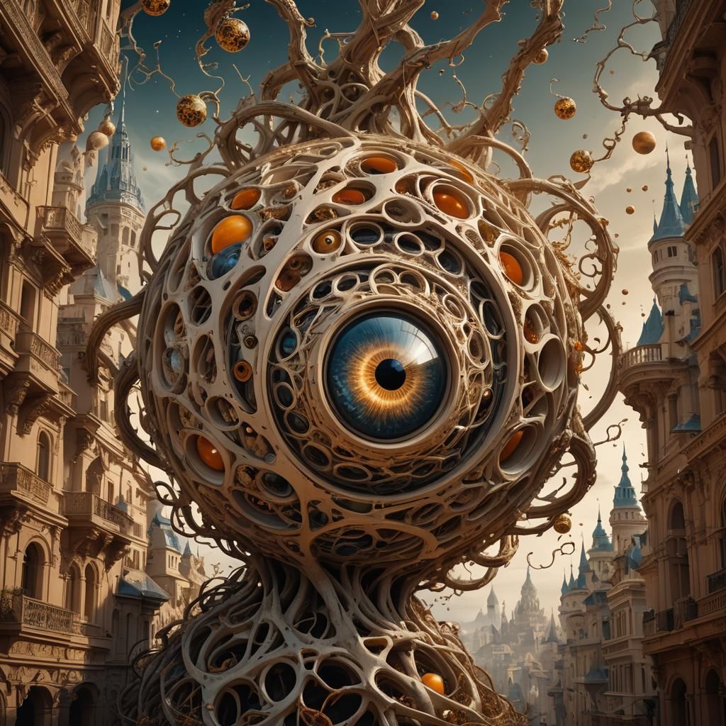 Surreal Orb Surrounded by Twisted Nests, Digital Painting