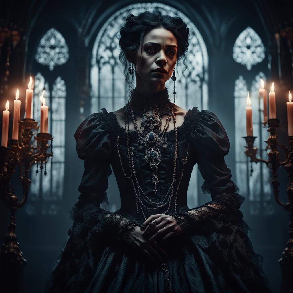 Dark Vampire Portrait in Ornate Victorian Dress