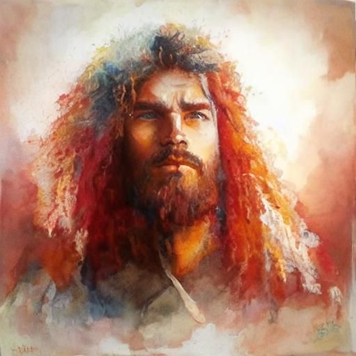 Misty Impressionistic Landscape of Young Hippie Man