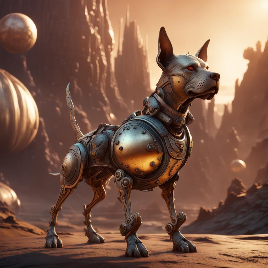 Metal Dog on Venus in Detailed Matte Painting
